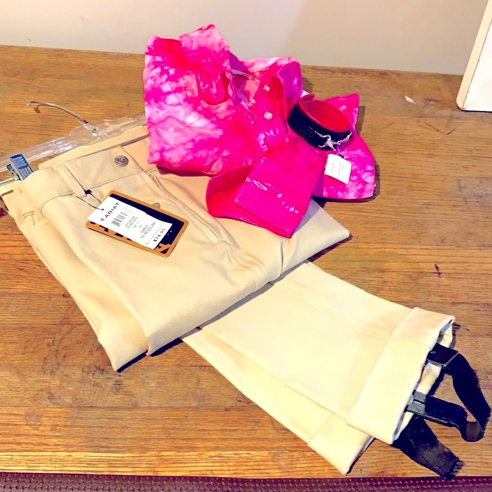 Ariat girls reg. jods, blouse, bracellet